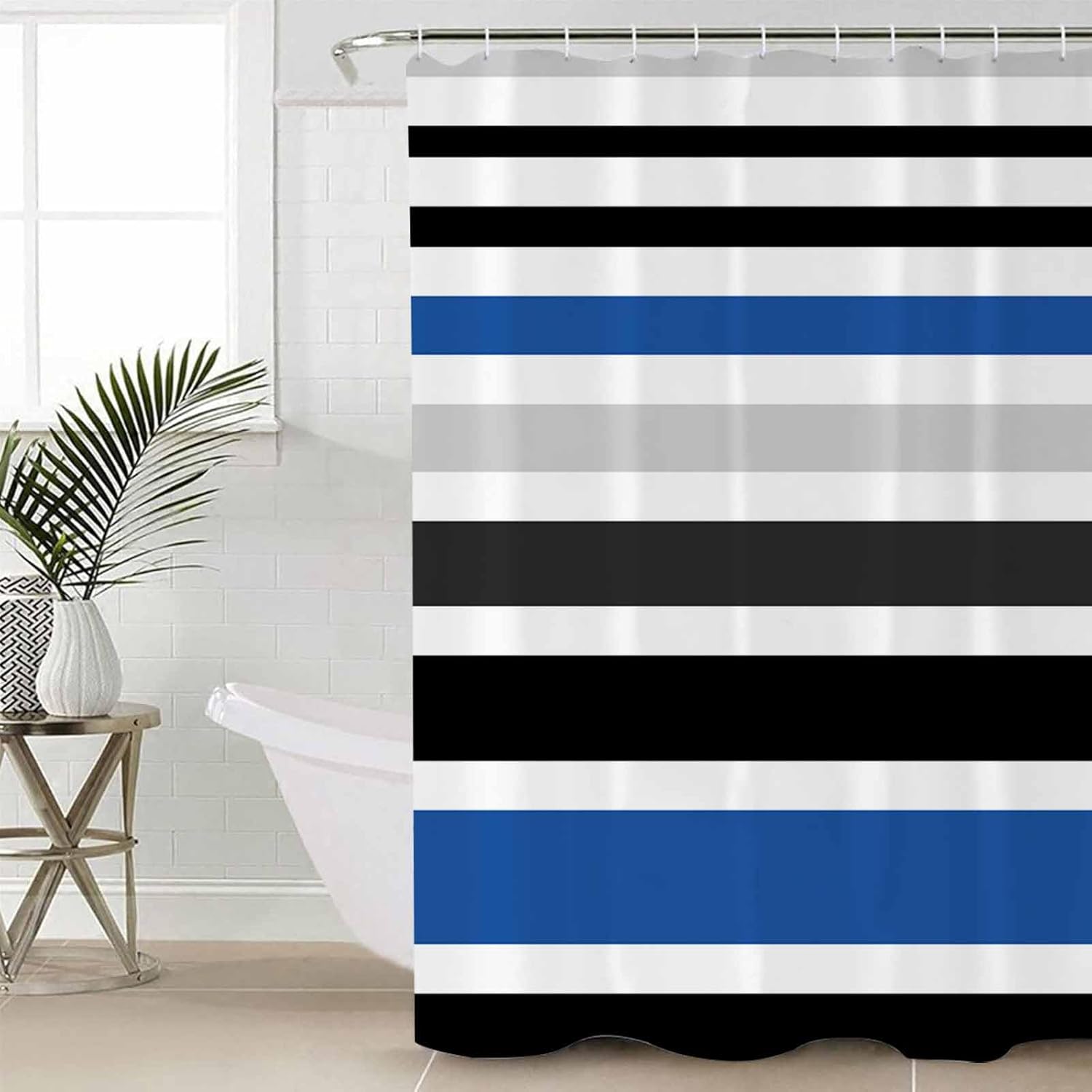 ZOE GARDEN Blue Black Bathroom Set with Curtain Rug Hooks