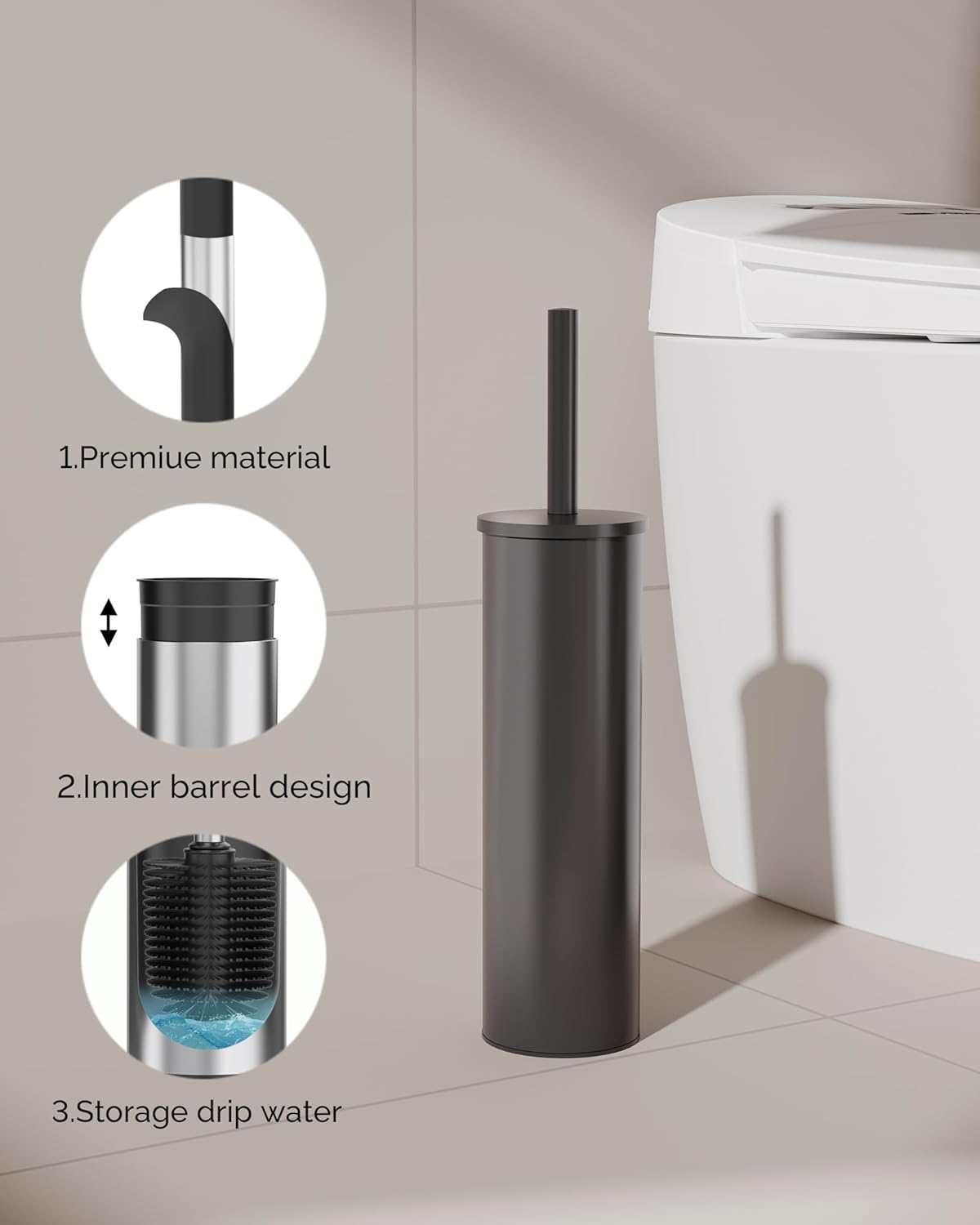 WZKALY Toilet Brush and Holder Set 2 Pack Matte Black 1