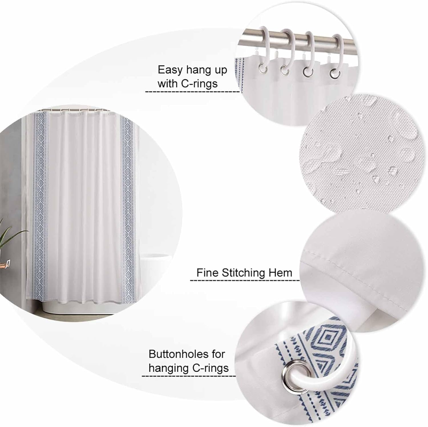 ZOE GARDEN Blue Striped Bathroom Set with Rug and Accessories