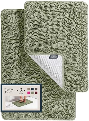 BELADOR 2-Piece Bath Rug Set - Plush Chenille Bath Mats with Rubber Backing