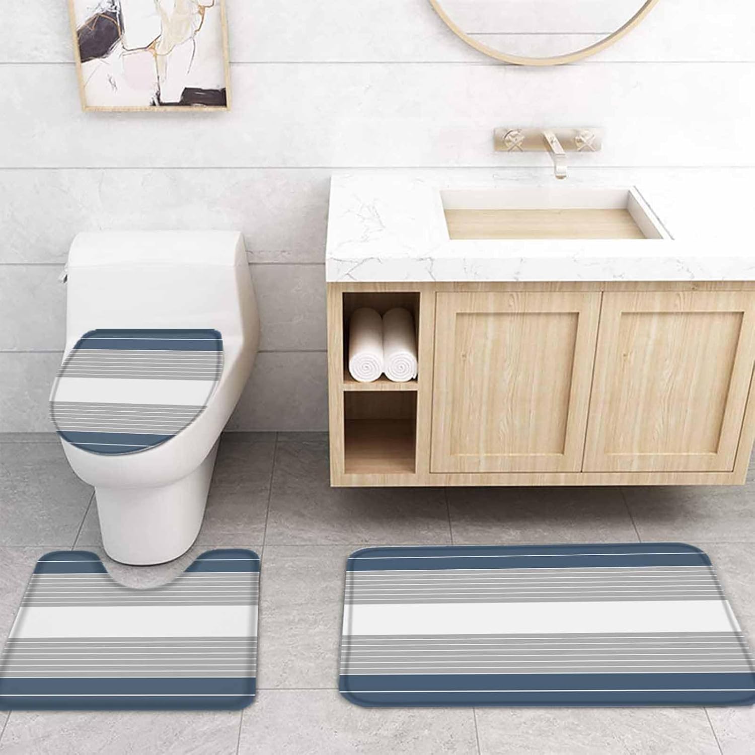 ZOE GARDEN Haze Blue Striped Bathroom Set 1