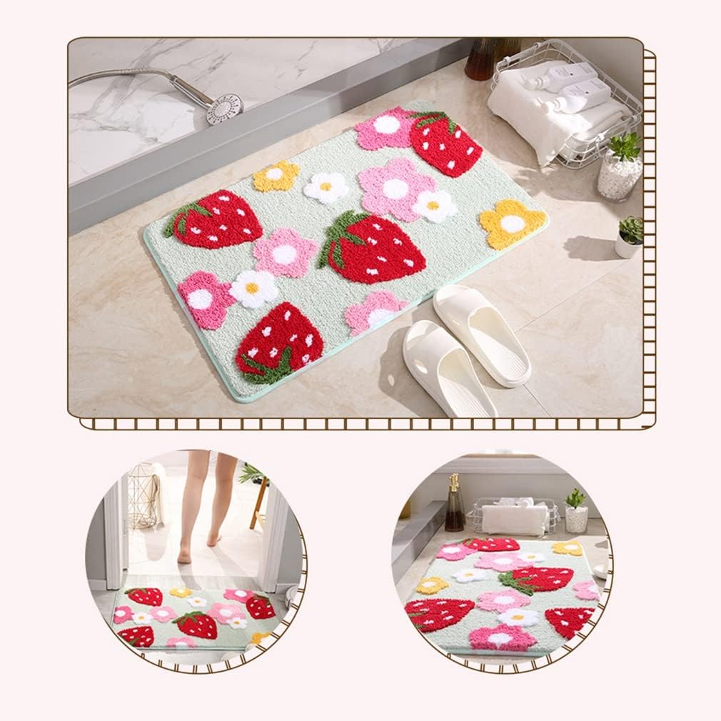 Soft Cozy Strawberry Bath Rug Non-Slip Green