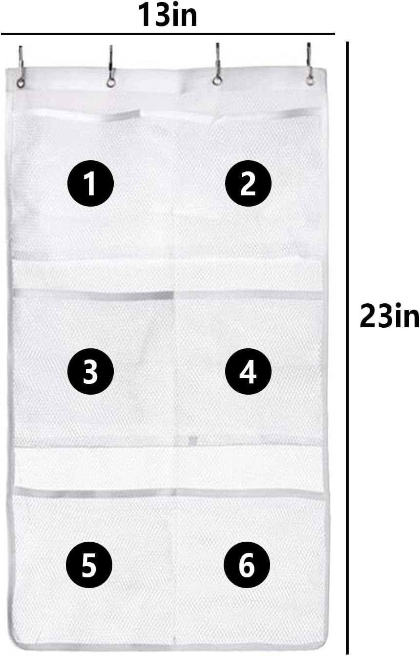Quick Dry Mesh Shower Organizer with 6 Pockets and 4 Hooks