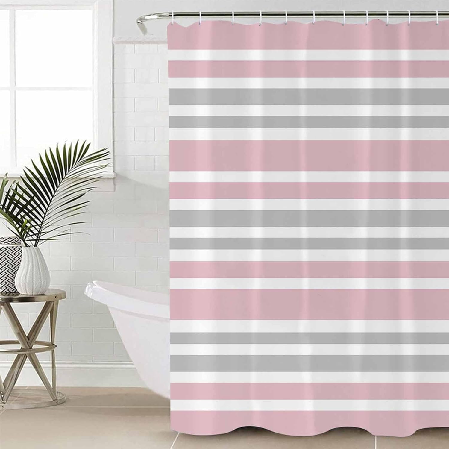 Pink Grey Bathroom Set with Curtain Rug and Accessories