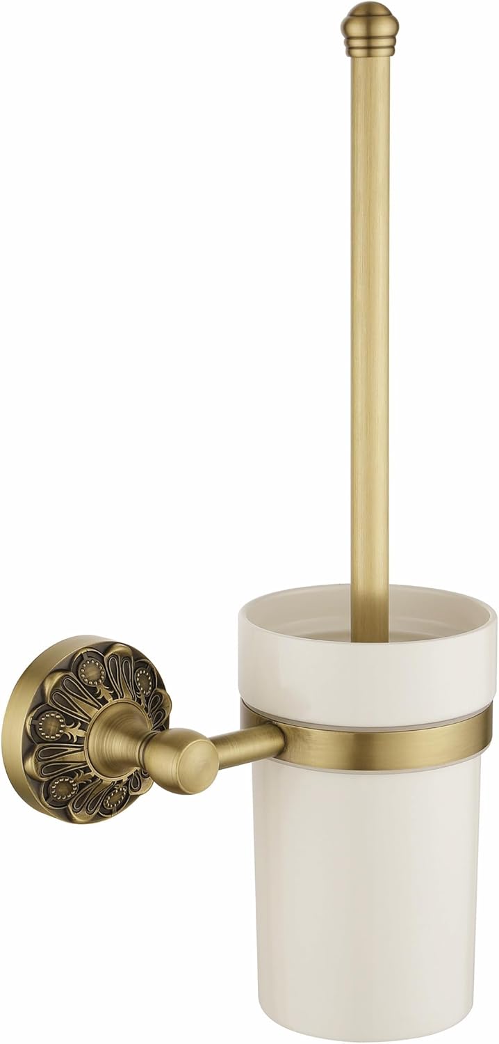 Vintage Petal Brass Toilet Brush with Holder