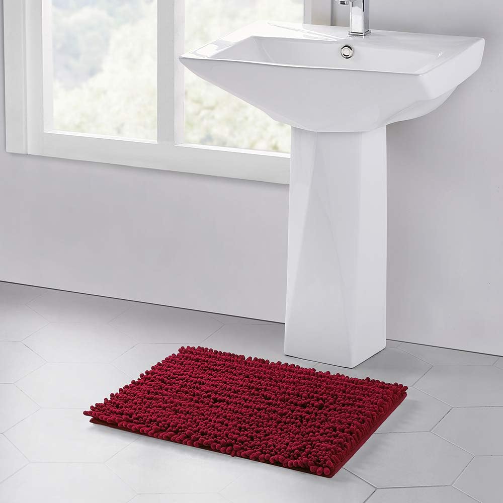Walensee Non-Slip Bath Mat 24x17 Inch Red Chenille