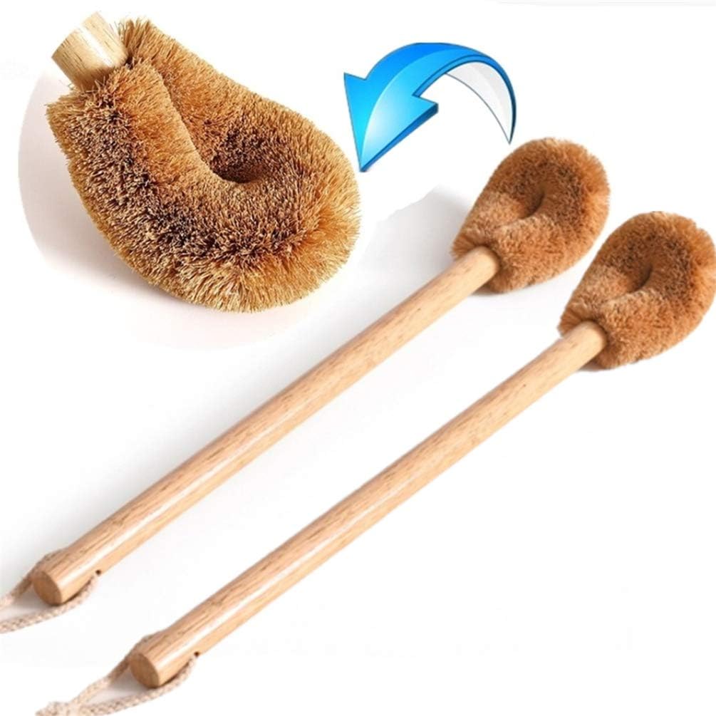 Qiny Wood Handle Toilet Brush 2 Pack