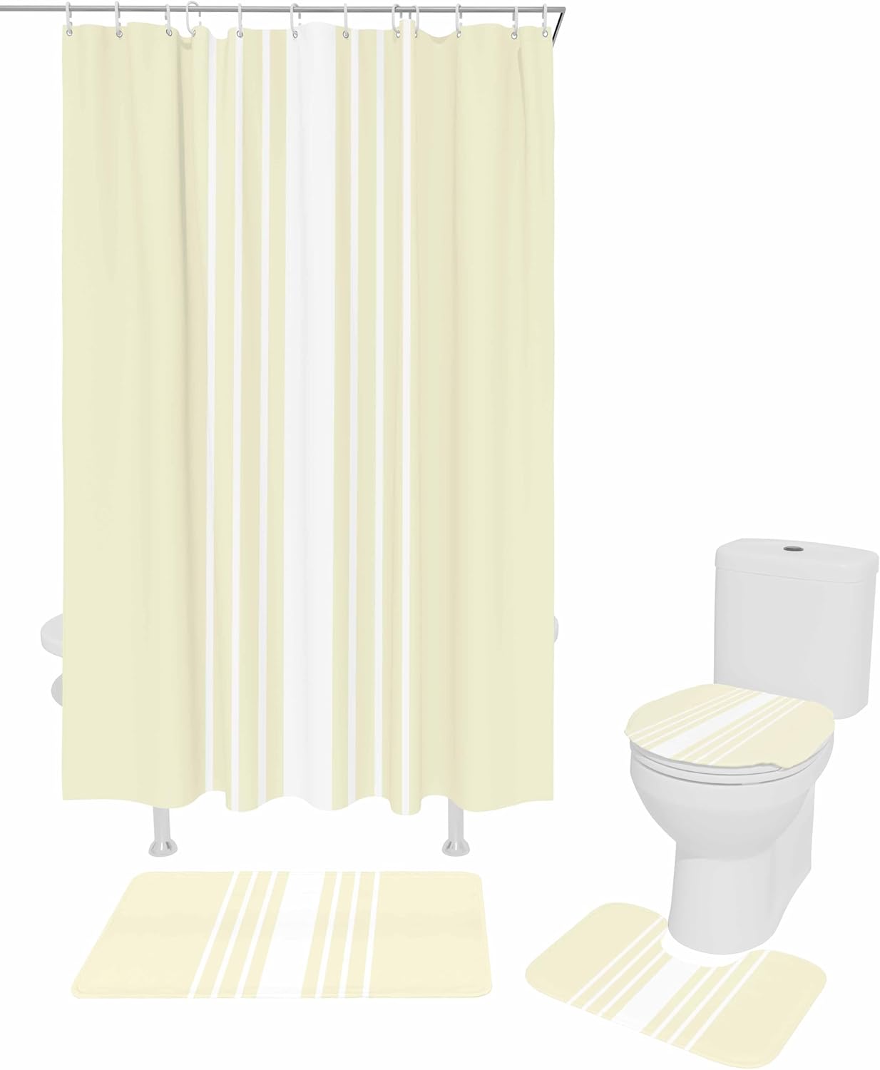 ZOE GARDEN Cream White Bathroom Set with Shower Curtain and Rug Accessories