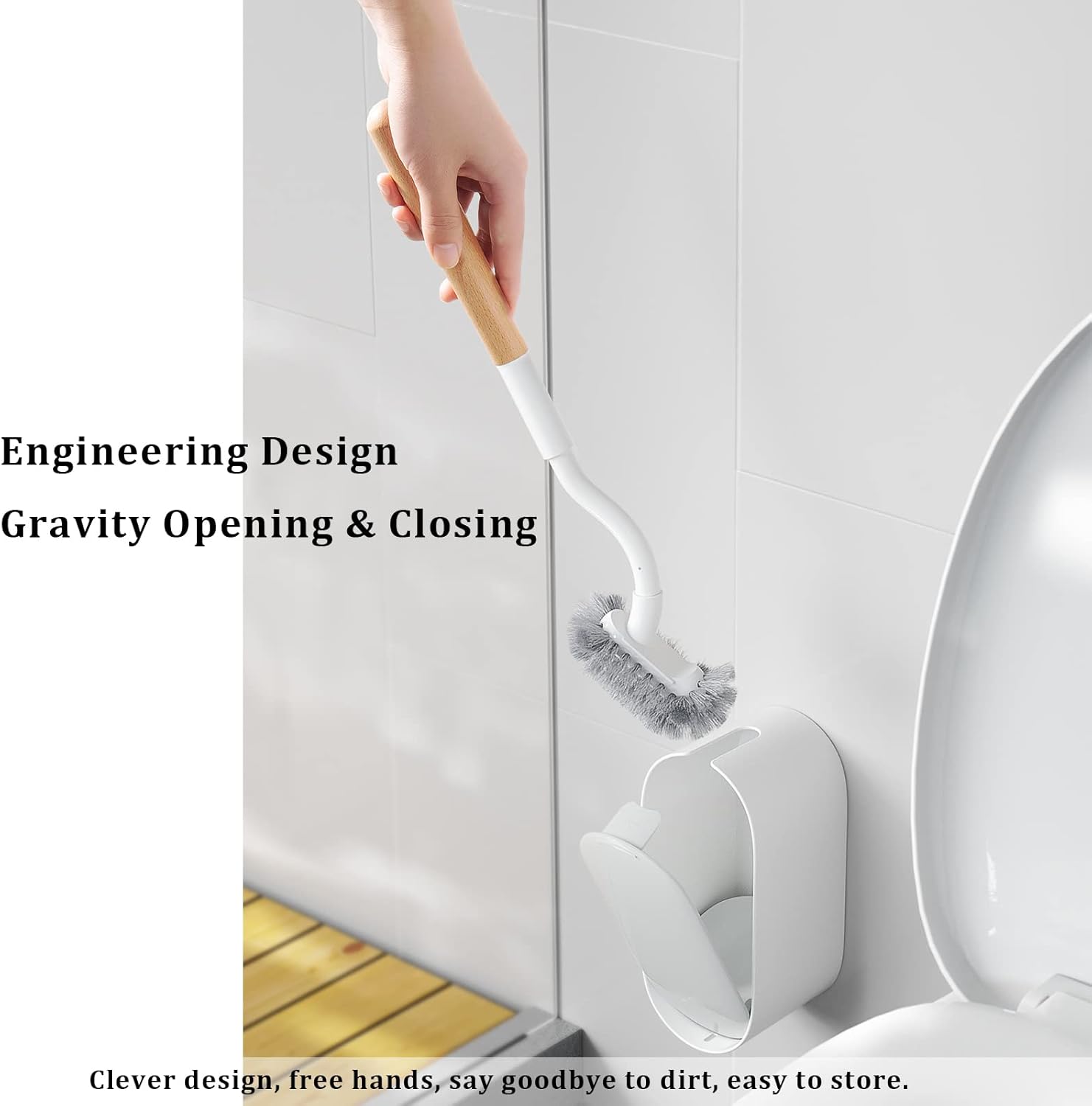 ERGONOW Toilet Brush with Holder and Lid 40cm Curved Design