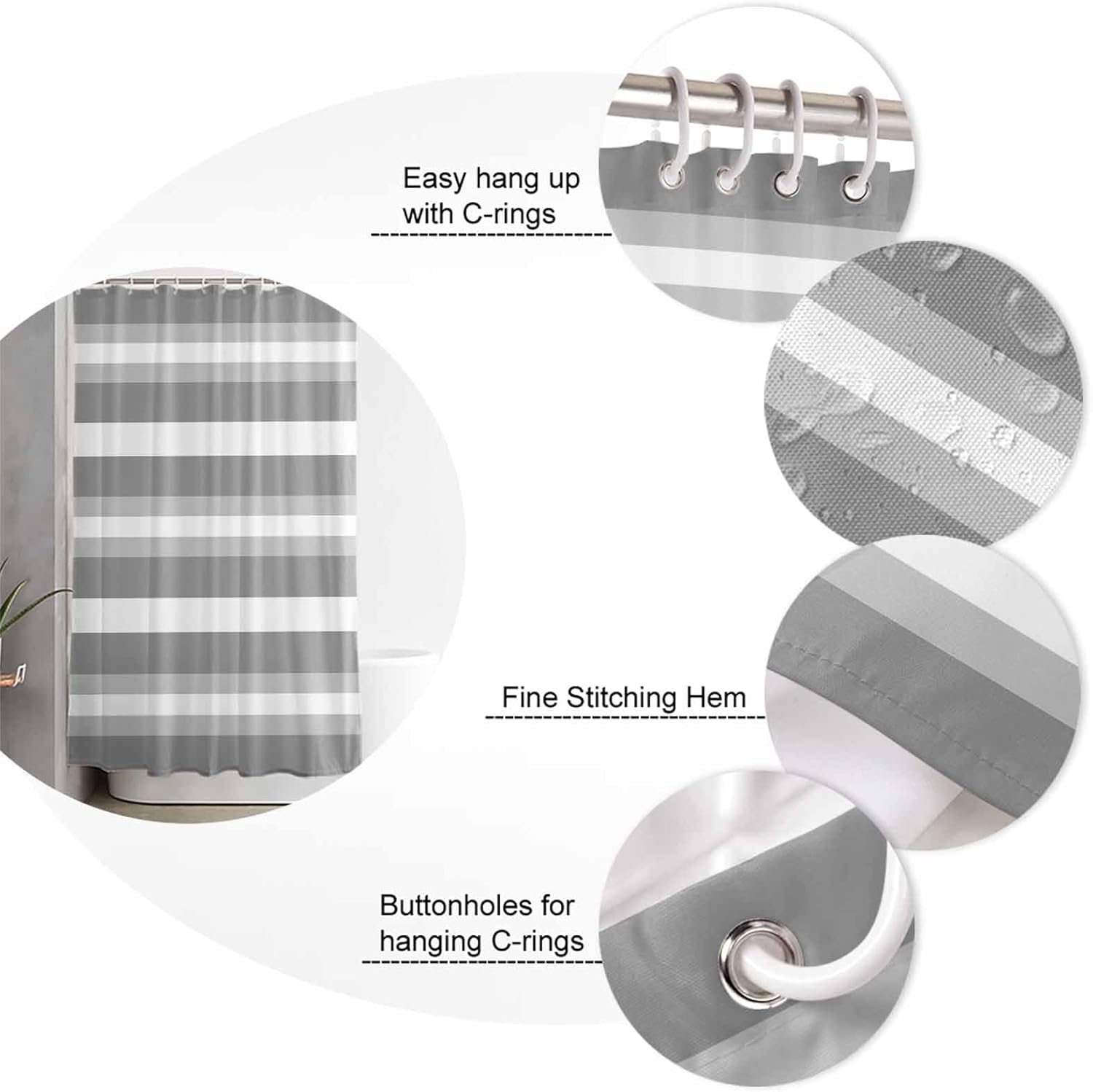 ZOE GARDEN Grey White Bathroom Set with Curtain Rug and Accessories