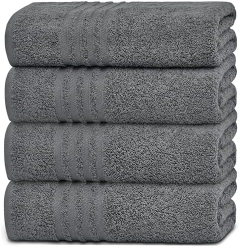 White Classic Wealuxe Grey Bath Towels Set of 4