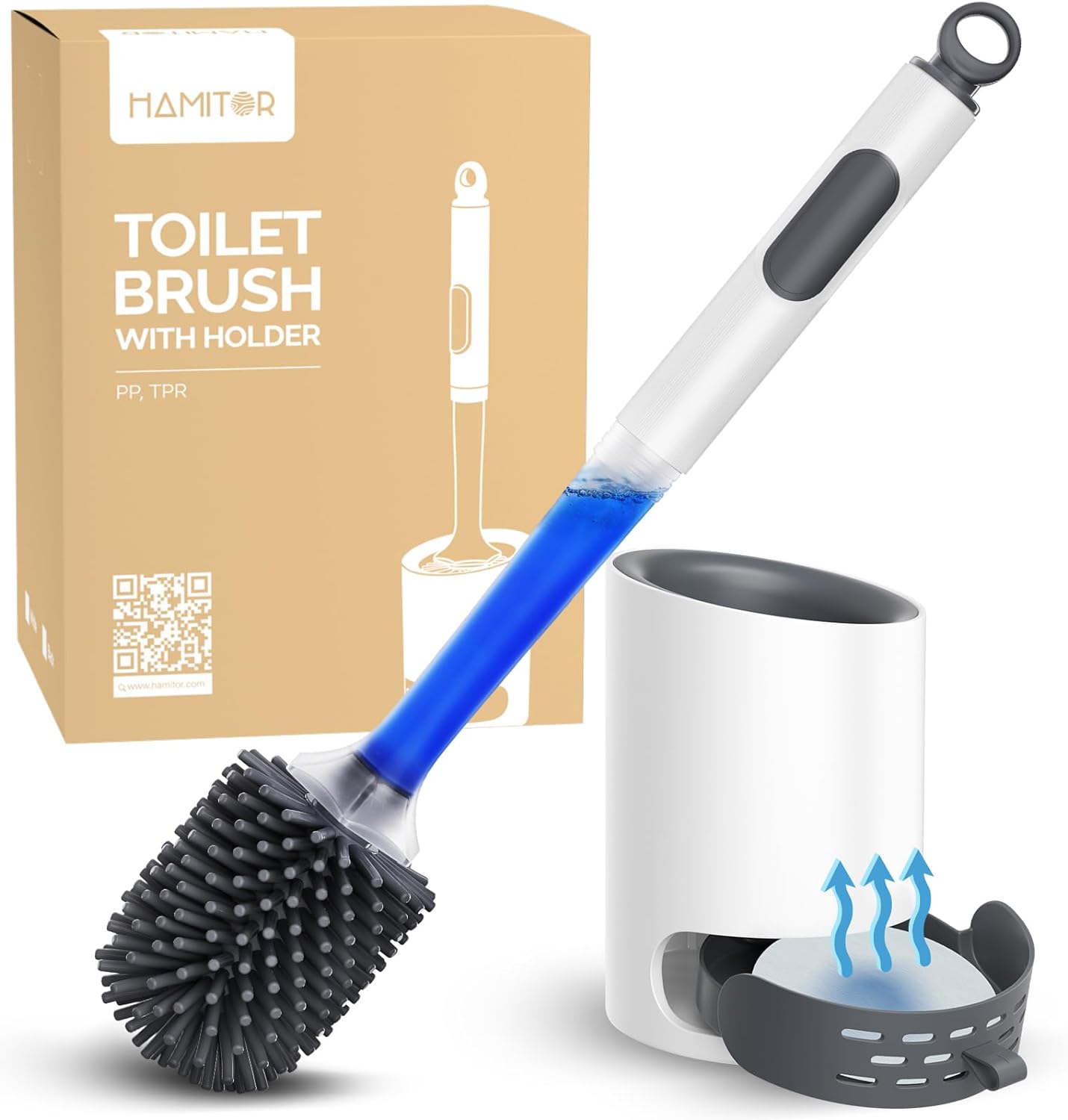 HAMITOR Toilet Brush Holder Set with Silicone Brush