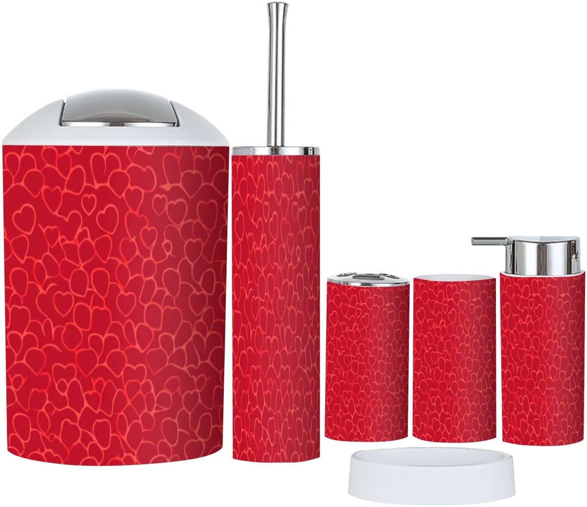 Boho Red Hearts Bathroom Accessory Set 6 Piece