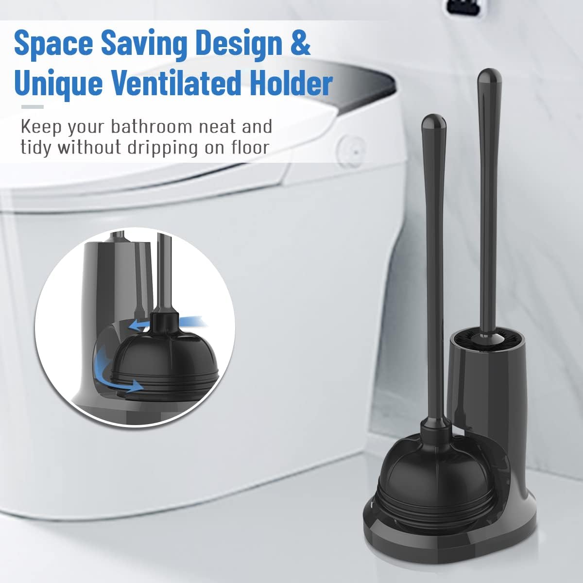 Uptronic Toilet Plunger and Brush Set with Holder