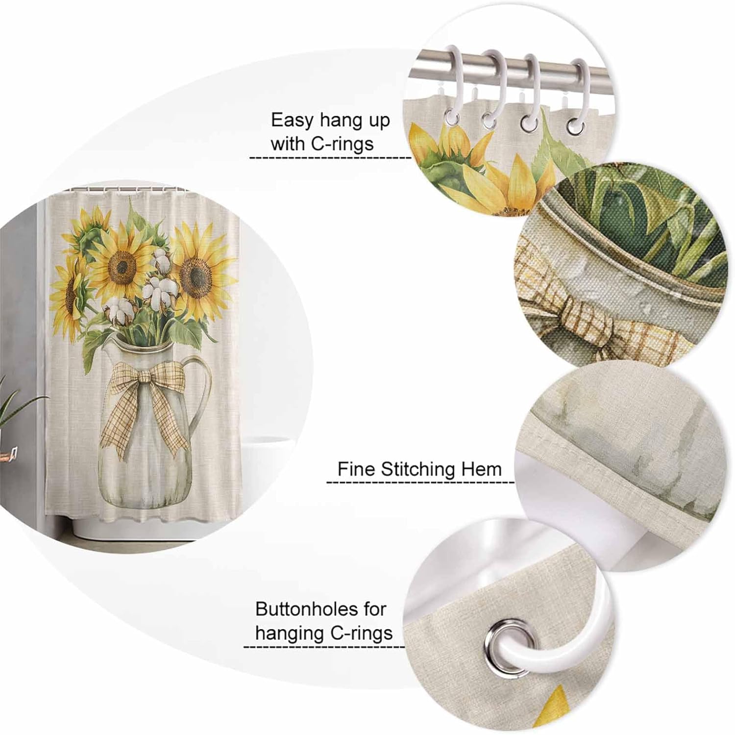 ZOE GARDEN Sunflower Bath Set - Waterproof Curtain Rug Accessories