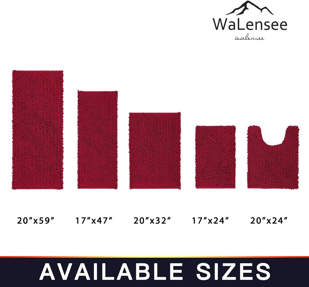 Walensee Non-Slip Bath Mat 24x17 Inch Red Chenille