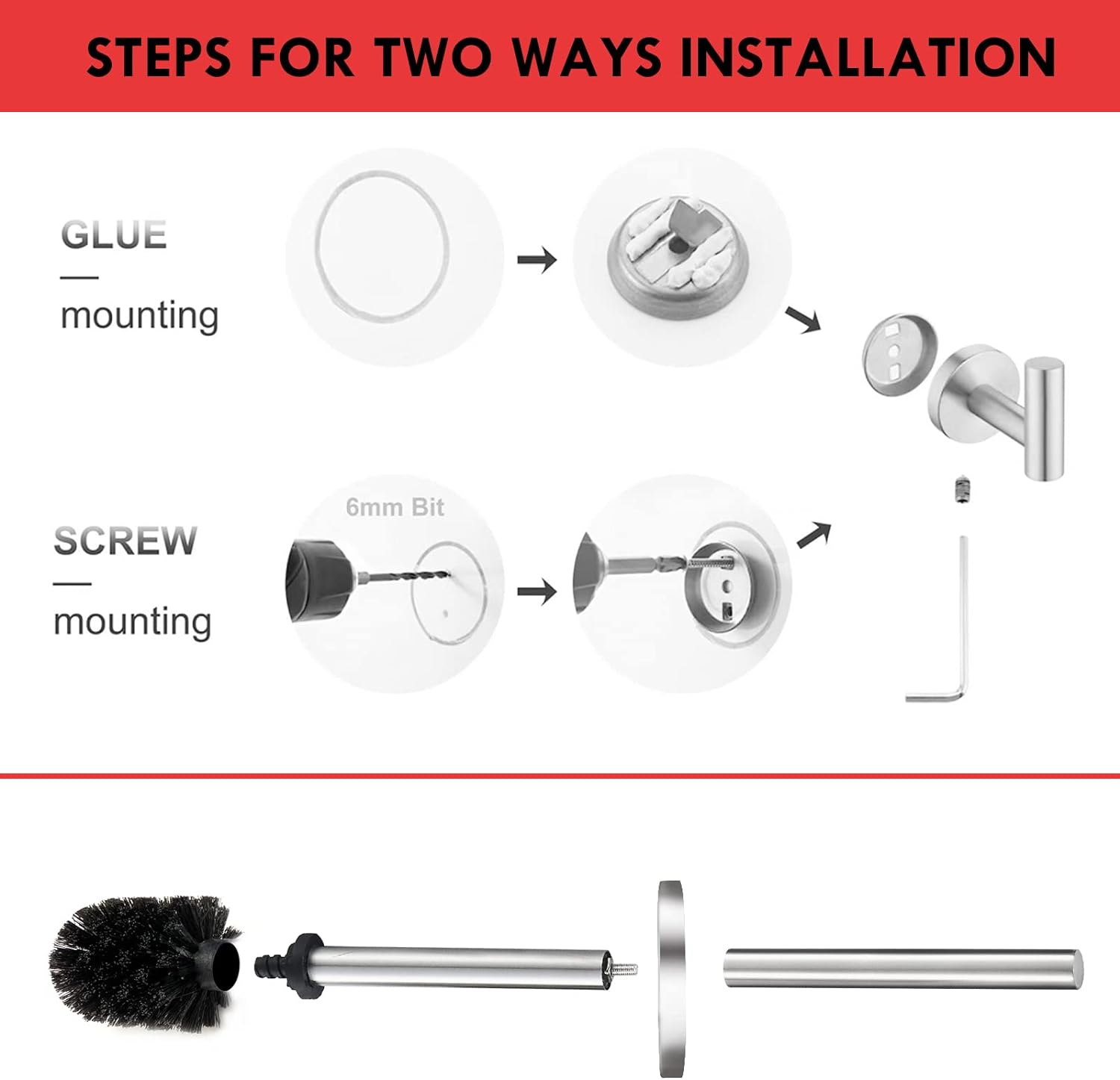 TINYROW Toilet Brush with Holder Brushed Nickel Wall Mounted