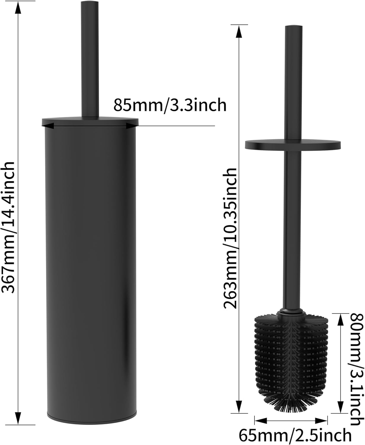 WZKALY Toilet Brush and Holder Set 2 Pack Matte Black 1