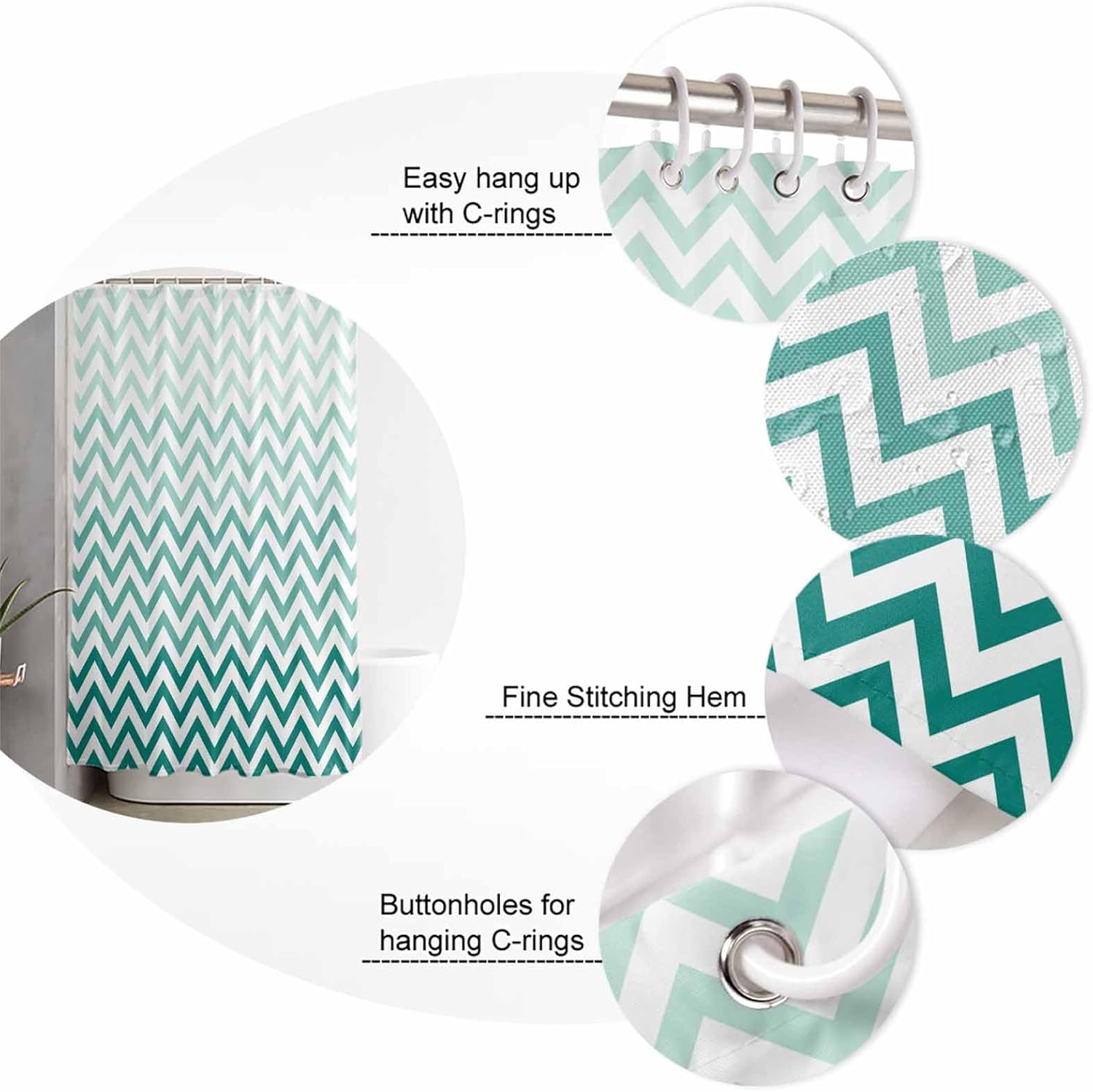 ZOE GARDEN Teal Chevron Bathroom Set