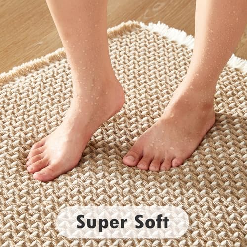 Boho Style Khaki and White Bath Rug 24x16