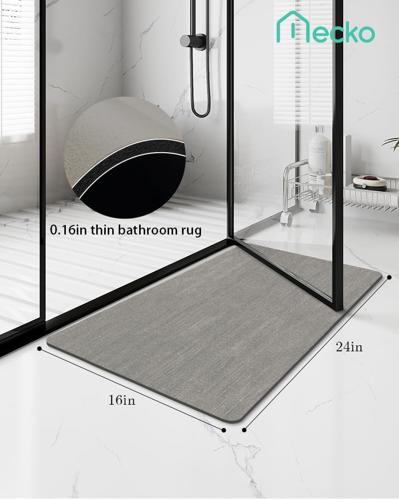 Mecko Light Grey Bath Mat Rug 16x24 Non-Slip Quick Dry Absorbent