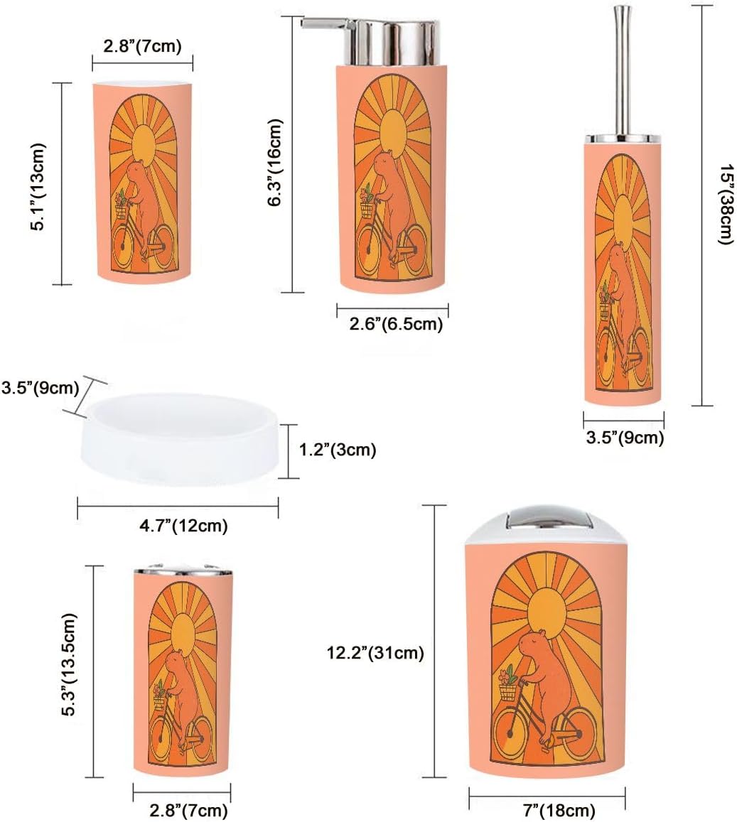 Boho Cute Capybara Bathroom Accessories Set 6 Piece