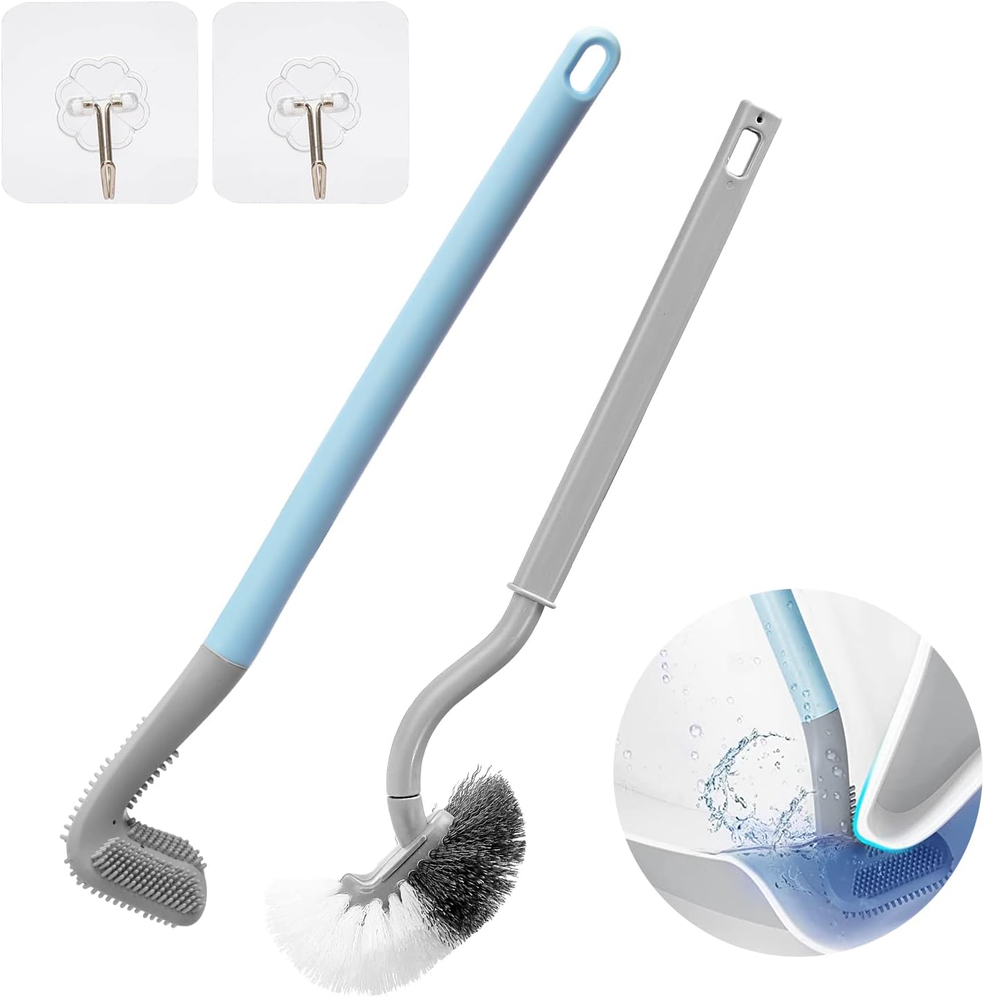 WOBEVB 2Pcs Toilet Brush Set with Curved Design for Deep Cleaning