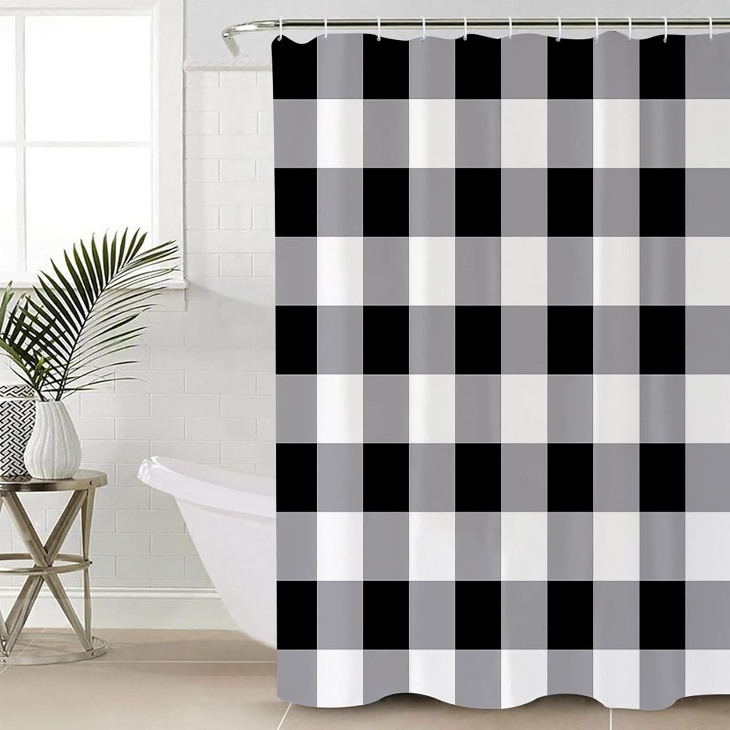 ZOE GARDEN Black and White Buffalo Plaid Bathroom Set