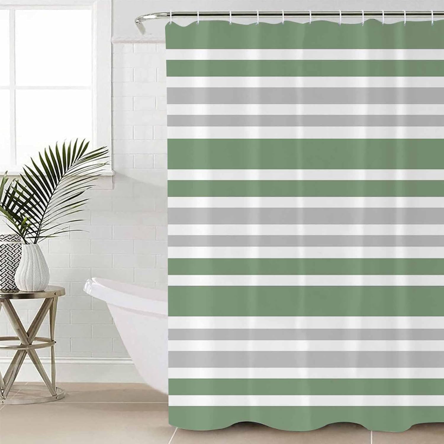 ZOE GARDEN Sage Green Bathroom Set with Curtain Rug and Accessories 1