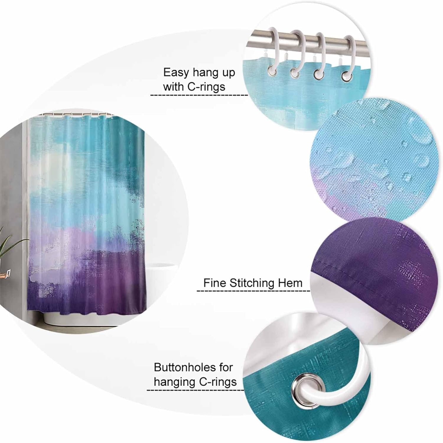 Purple Turquoise Bathroom Set with Shower Curtain Rug Accessories
