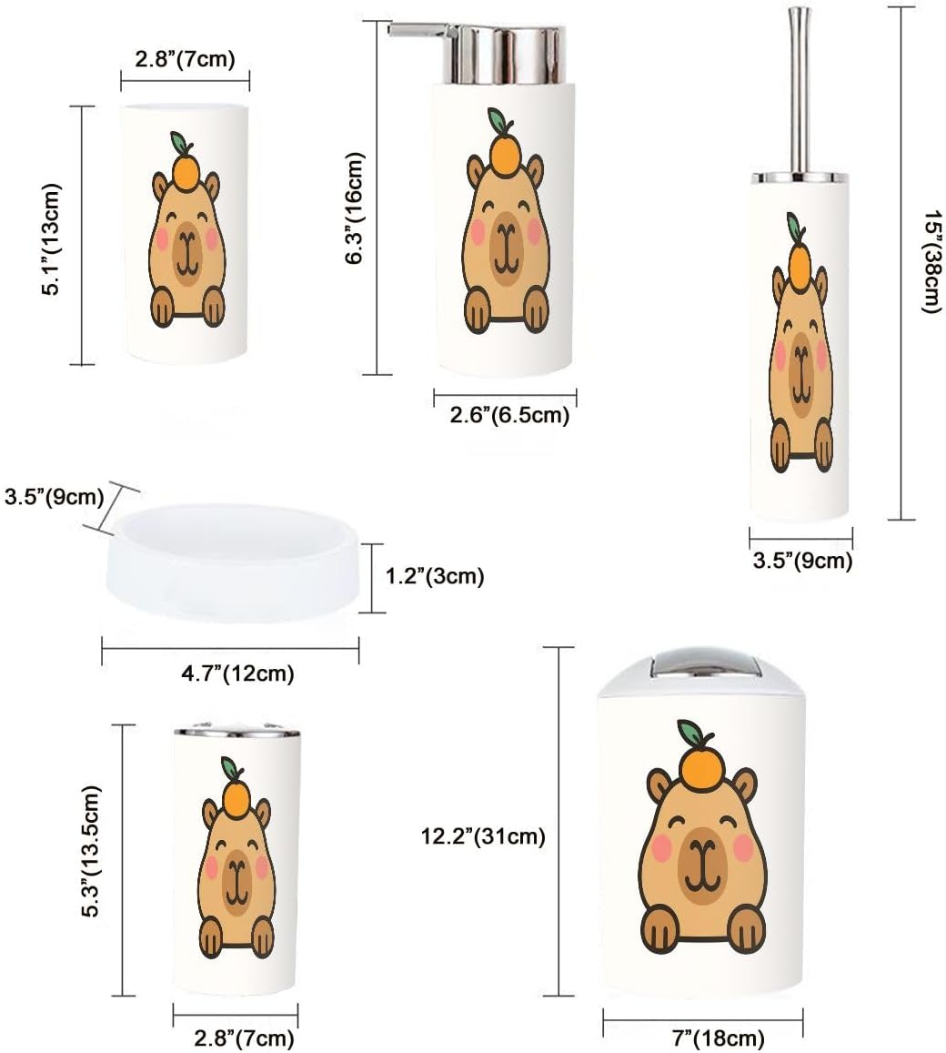Boho Cute Capybara Bathroom Accessory Set 6 Piece