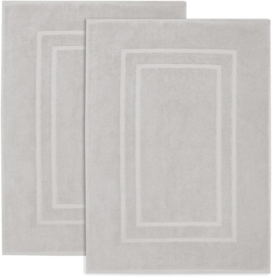 Feather Stitch 100 Cotton Bath Mats 2 Piece Set - Silver