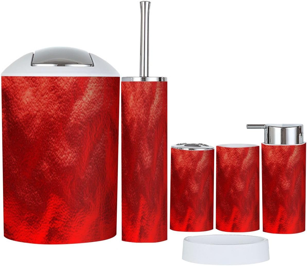 Boho Bathroom Accessory Set 6 Piece Red Foil Glitter Aluminum Shiny Ombre