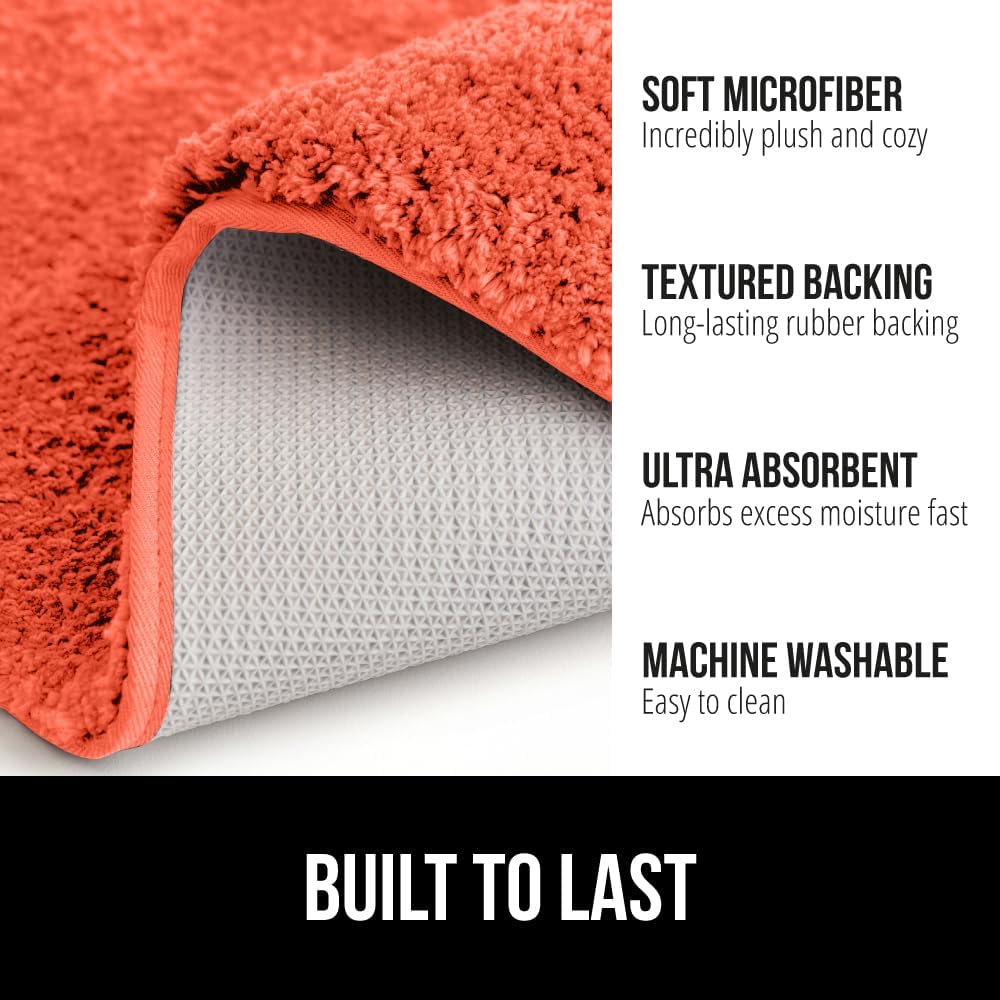 GORILLA GRIP Coral Bath Rug Toilet Lid Cover Bundle