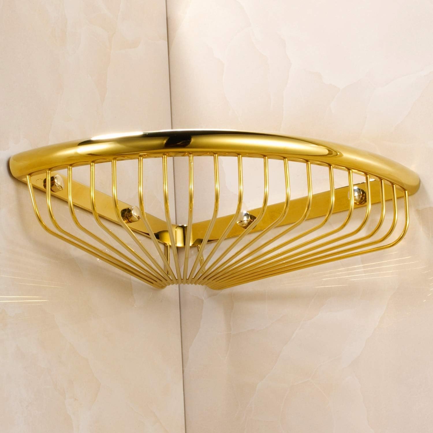 Glossy Brass Shower Caddy with Corner Storage