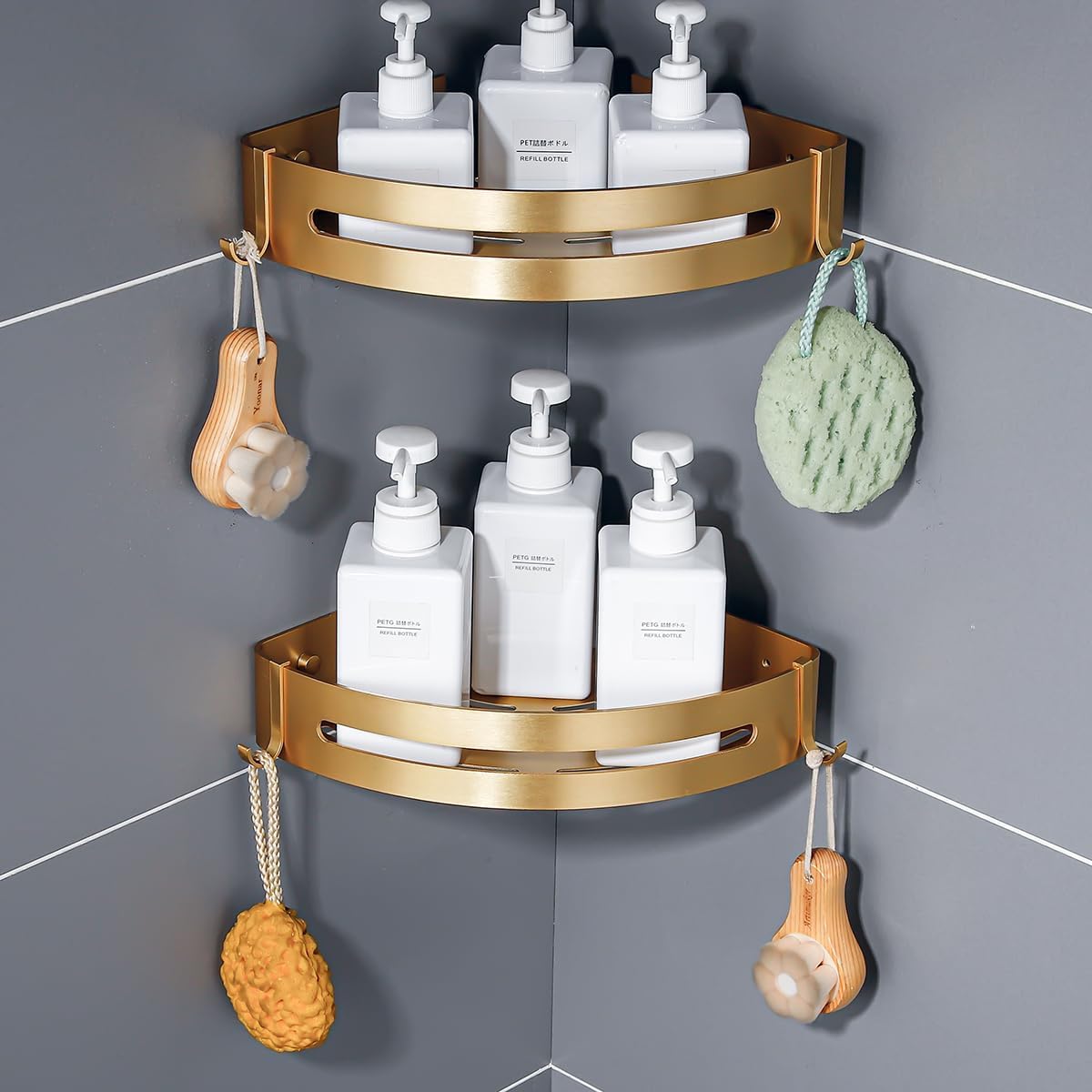 Hoinerus Brushed Gold 2-Pack Shower Caddy Organizer