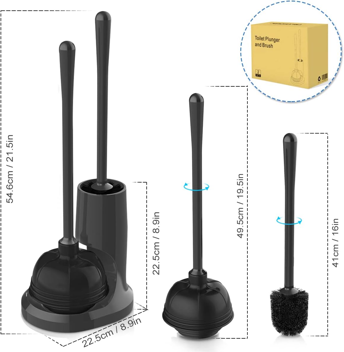Uptronic Toilet Plunger and Brush Set with Holder