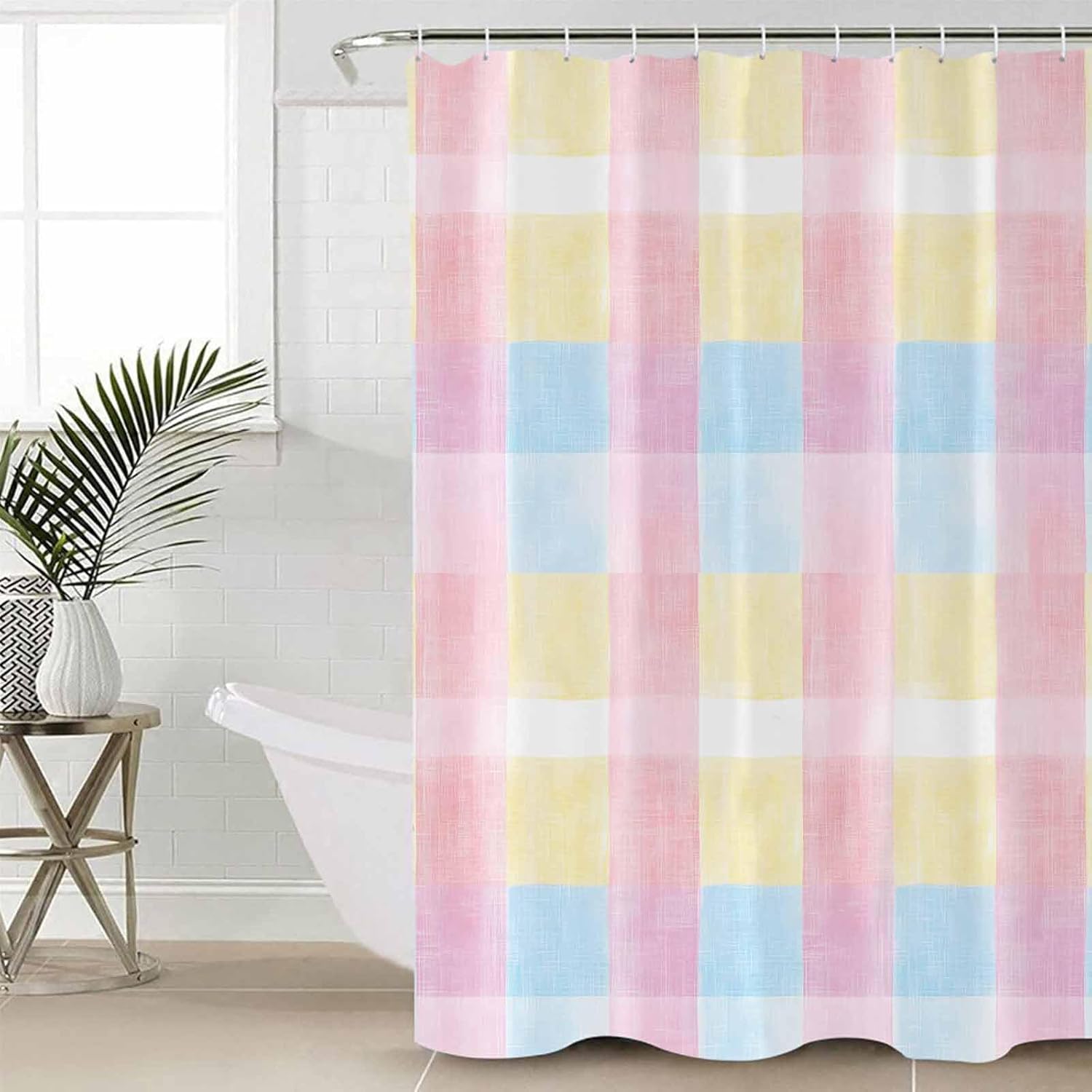 ZOE GARDEN Pink Blue Plaid Bathroom Set