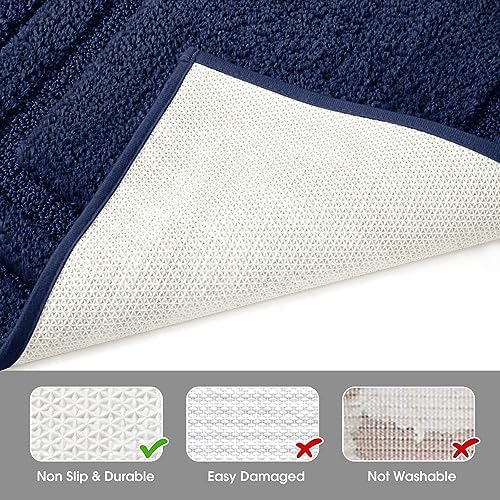 HOMEIDEAS 2-Piece Bath Rug Set Non-Slip Microfiber Mats Navy Blue