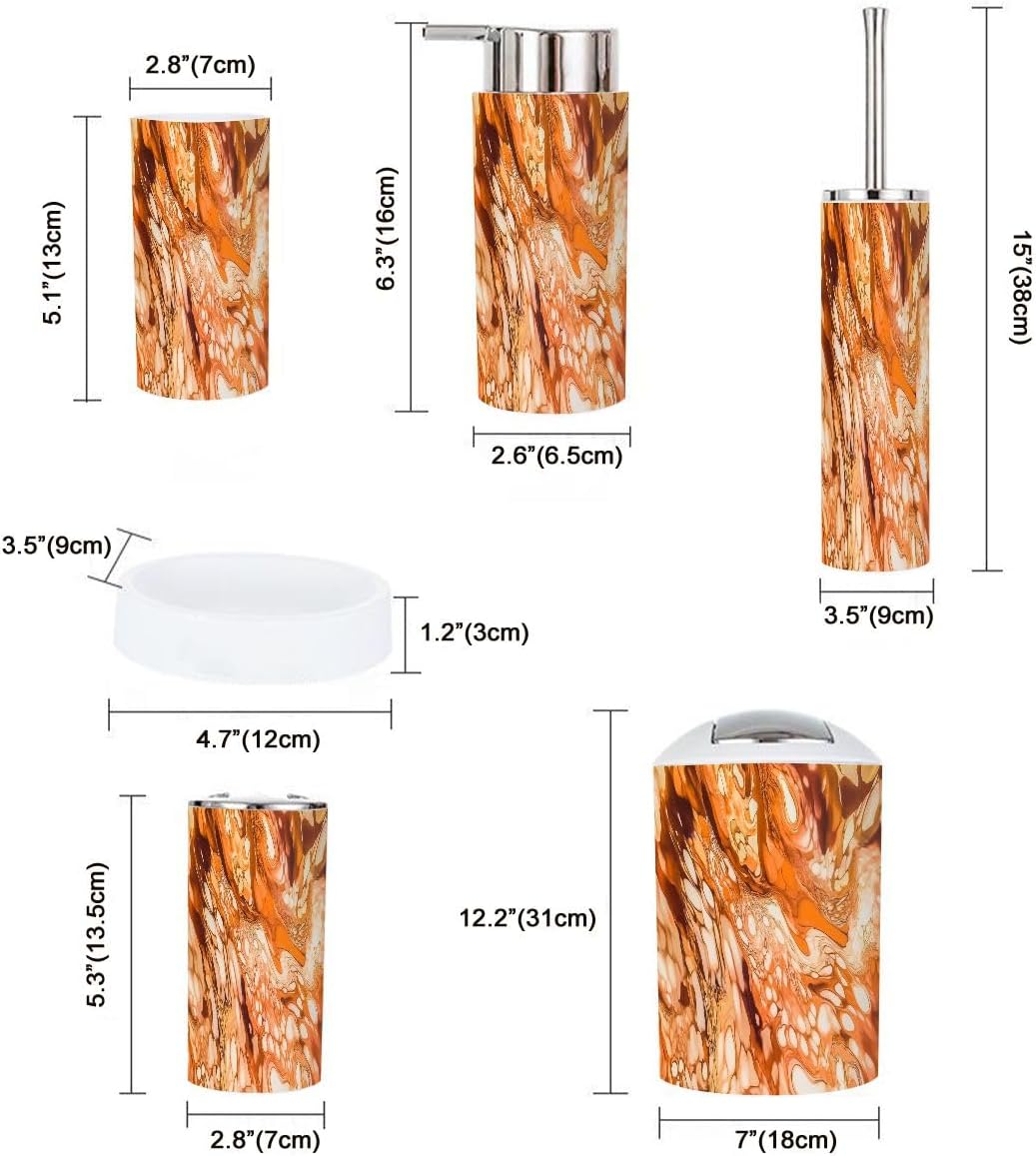 6-Piece Boho Bathroom Accessory Set with Marble Texture