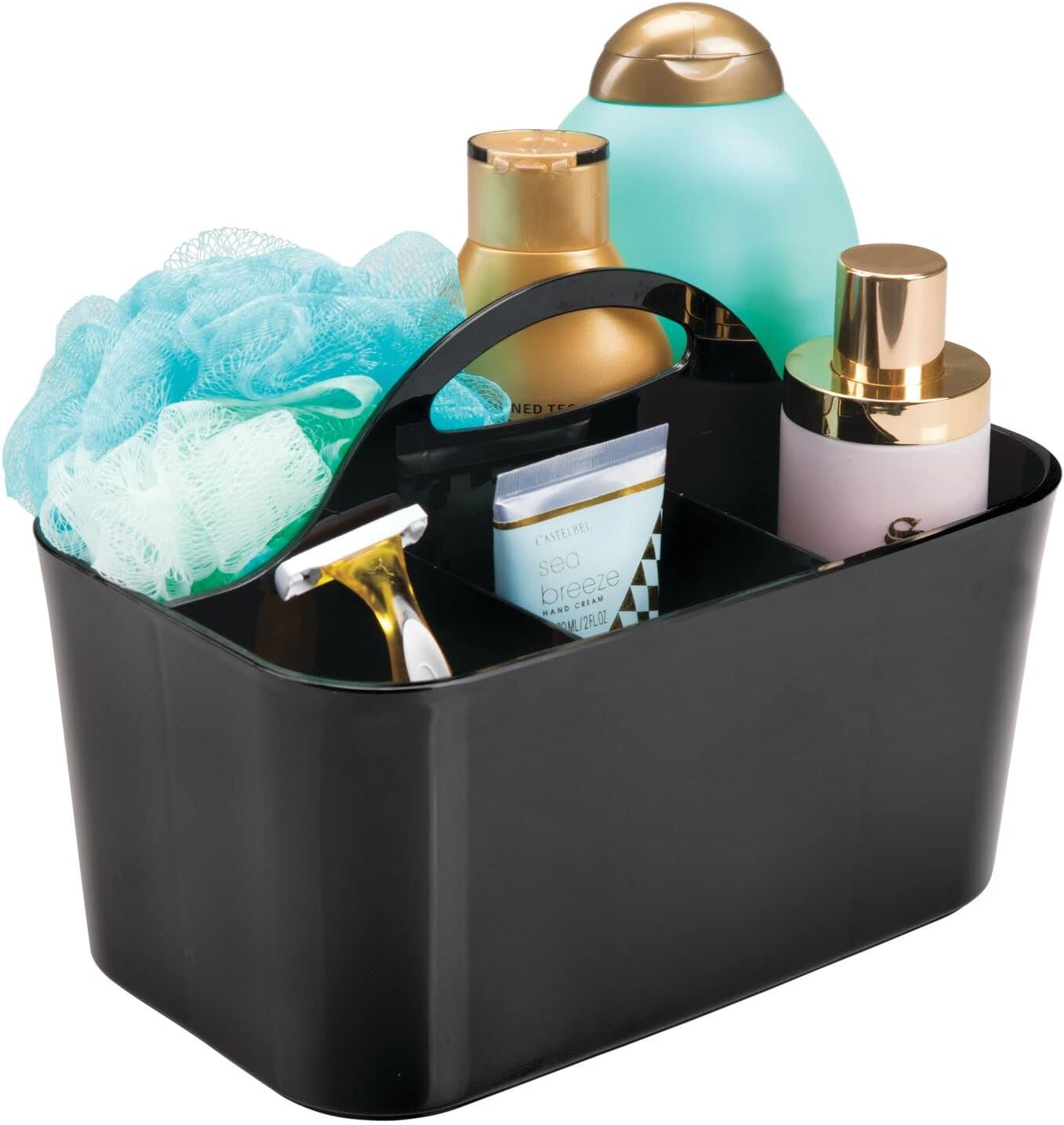 mDesign Shower Caddy Tote with Handle - Black