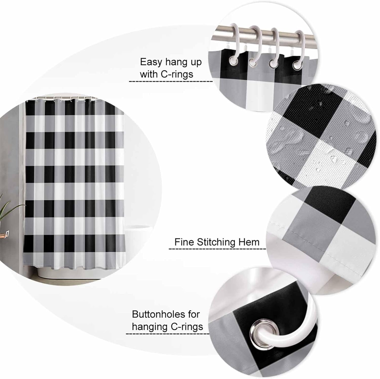 ZOE GARDEN Black and White Buffalo Plaid Bathroom Set