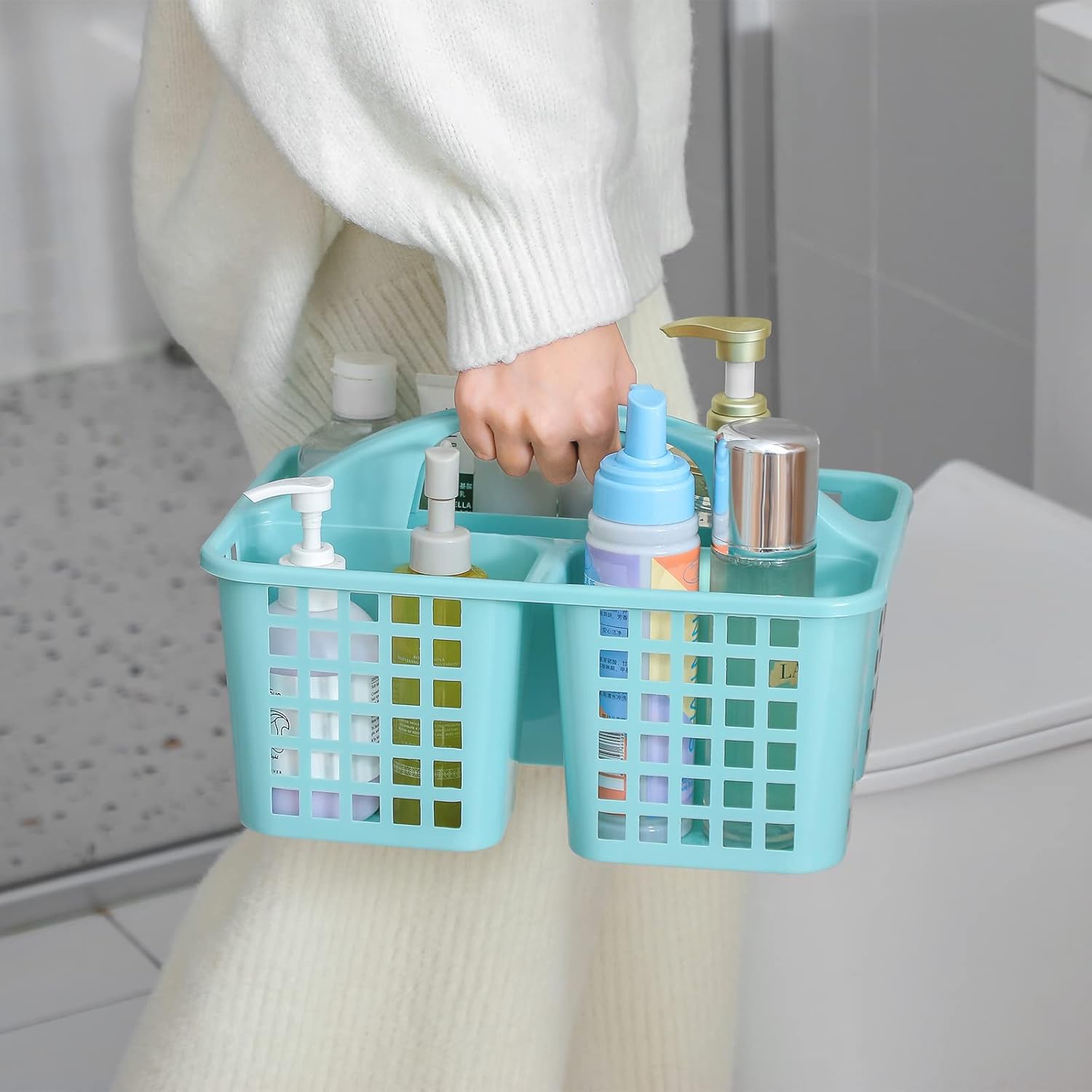 Portable Shower Caddy with 3 Compartments and Handle