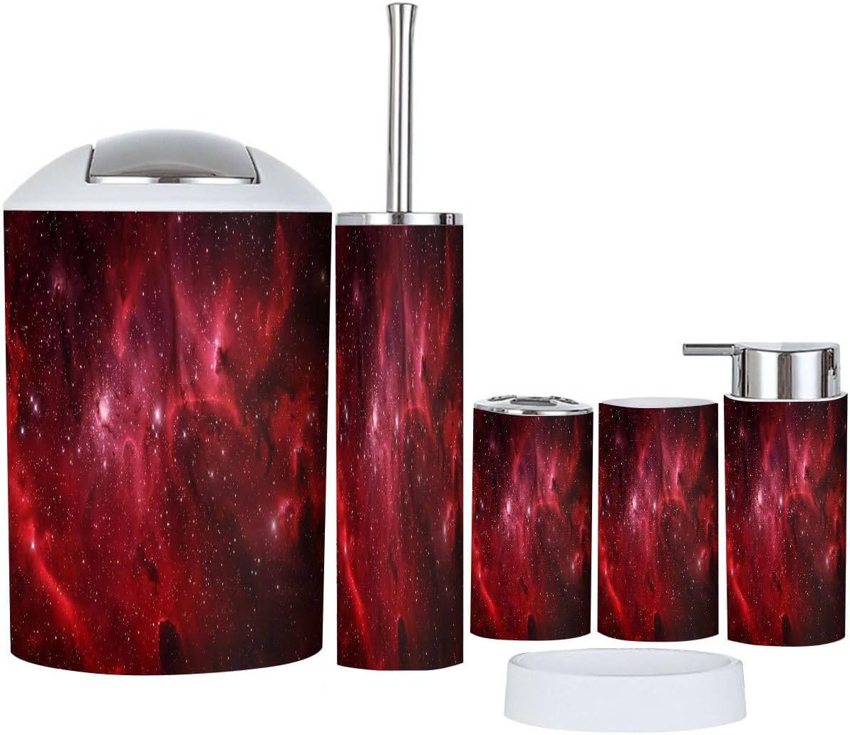 Boho Red Bathroom Accessory Set 6 Piece 1