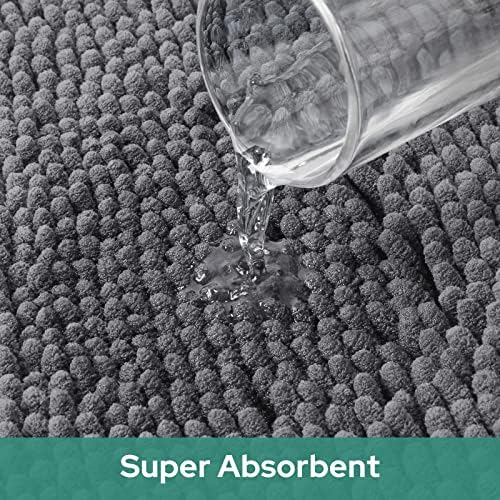 HOMEIDEAS Round Bath Rug - Non Slip Chenille Shaggy Mat Grey 3 Ft