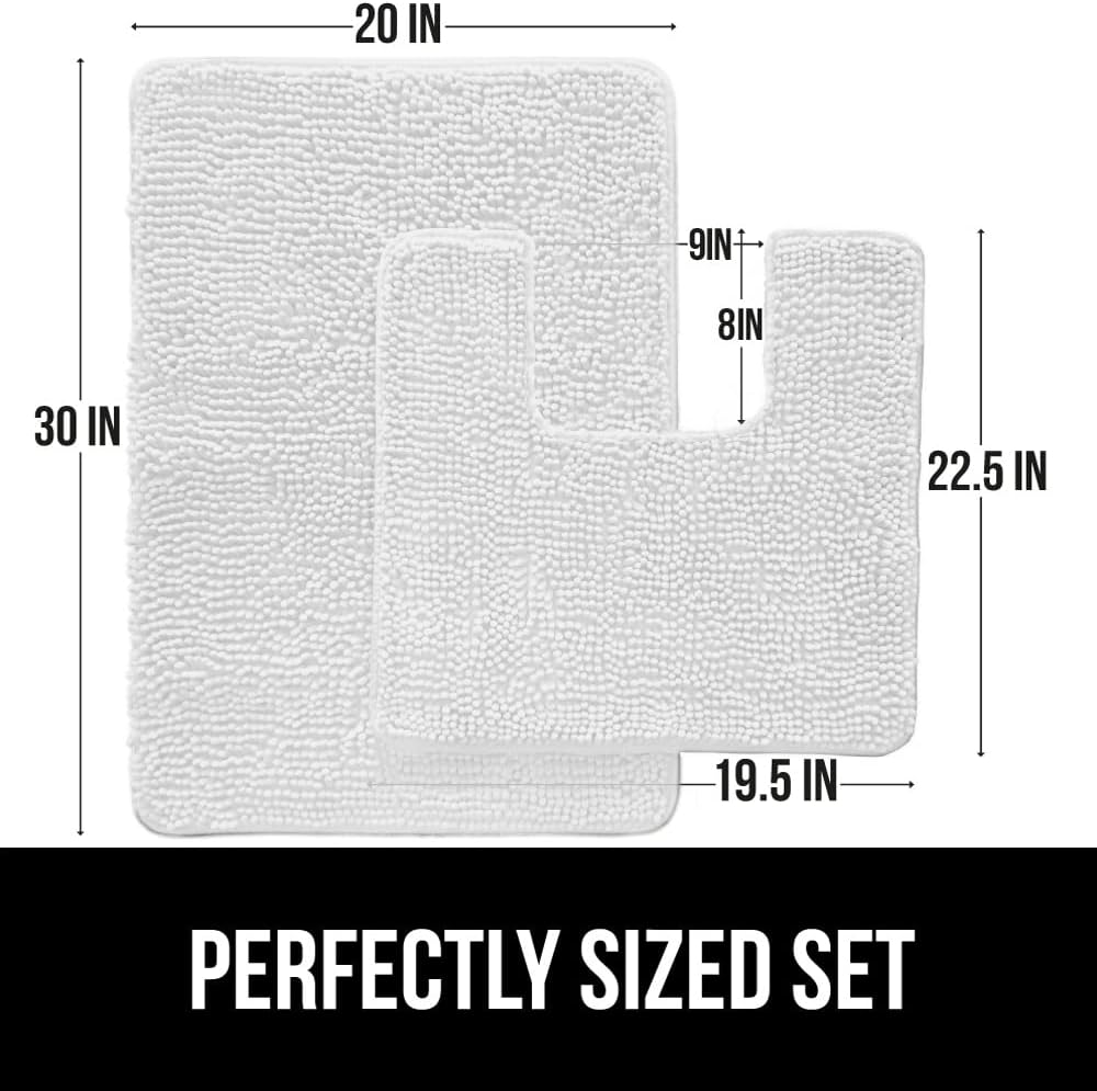 GORILLA GRIP Bath Rug Set and Toilet Mat 2 Items in White