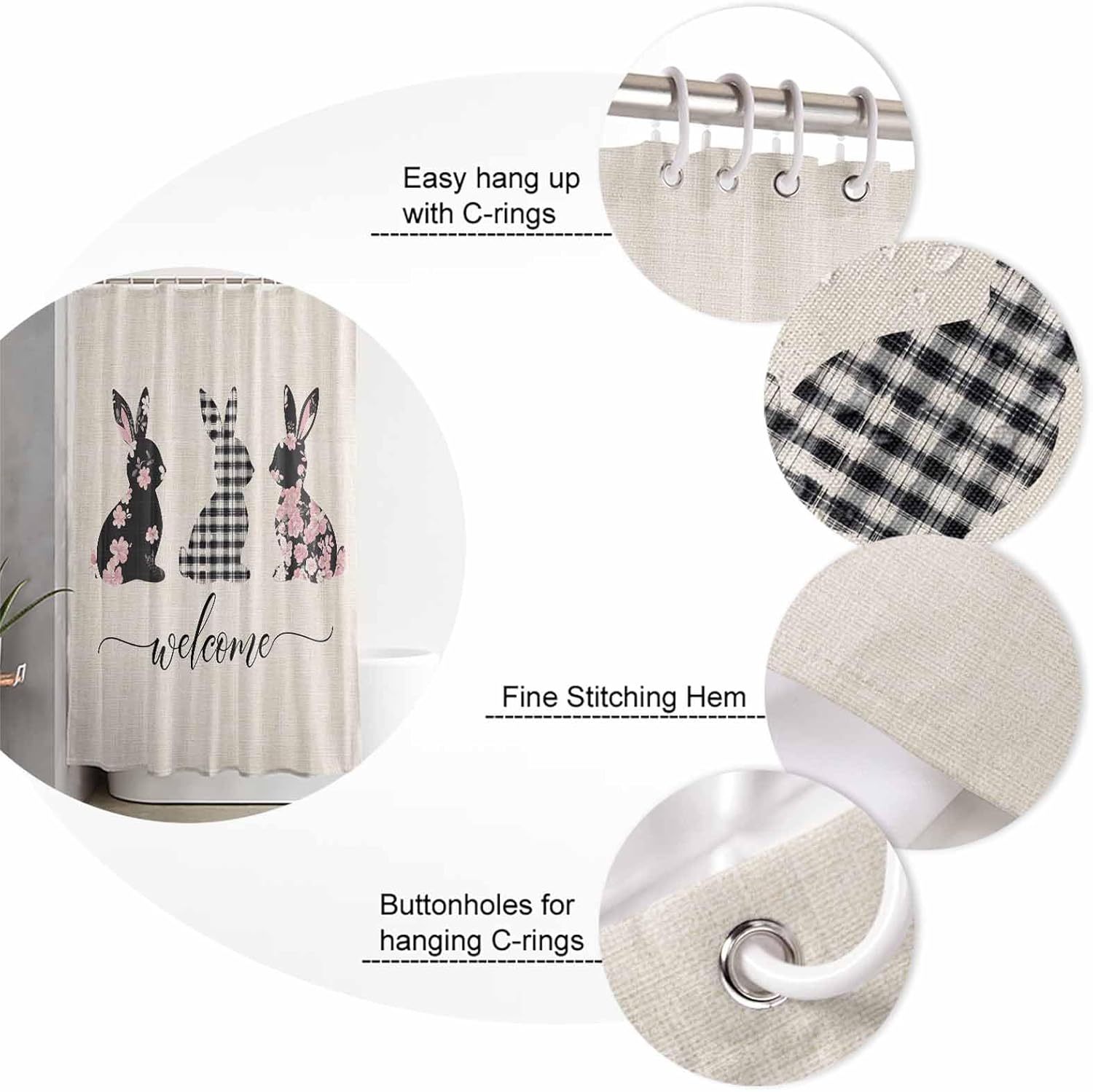 ZOE GARDEN Easter Bunny Bathroom Set - Waterproof Curtain Rug Accessories
