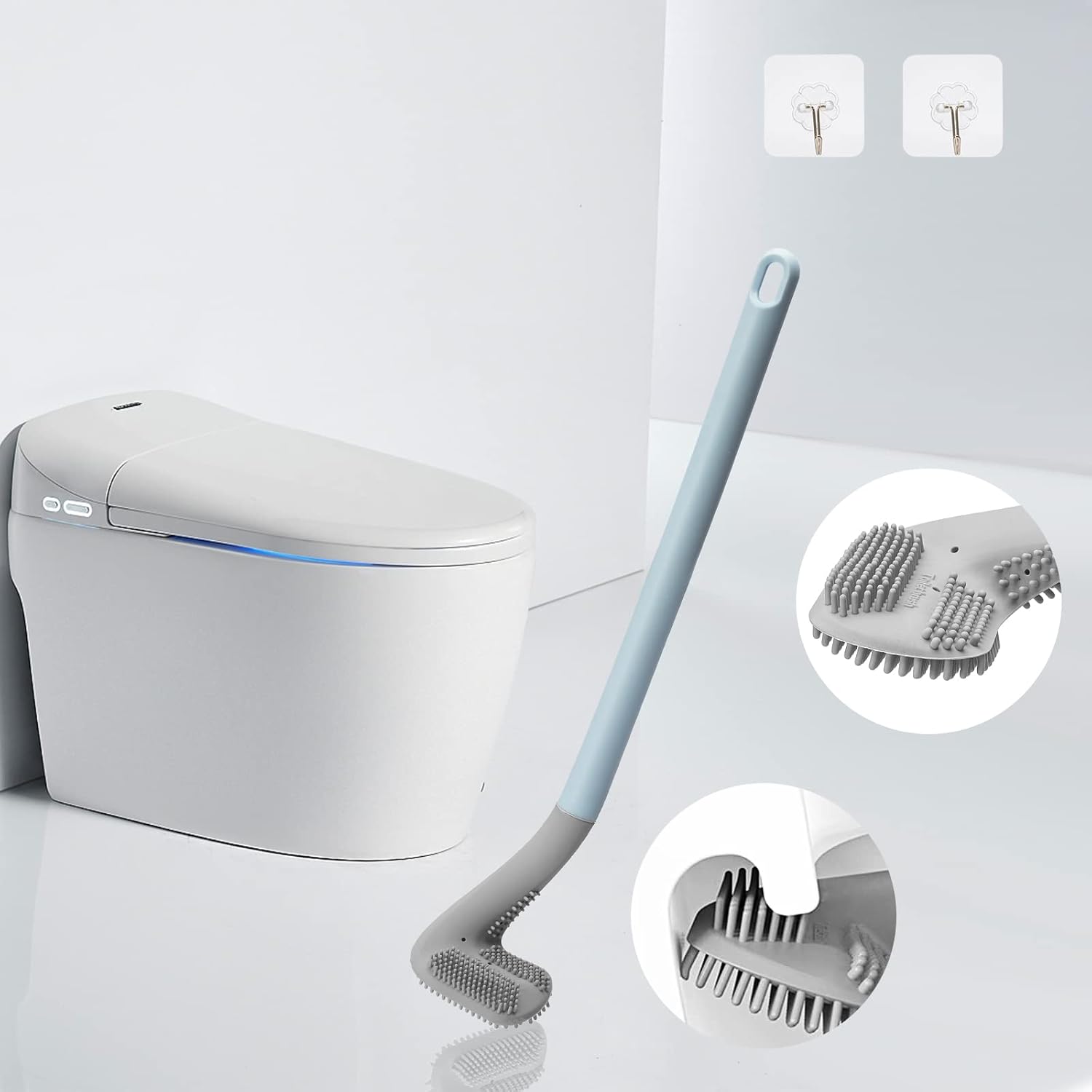 WOBEVB 2Pcs Toilet Brush Set with Curved Design for Deep Cleaning