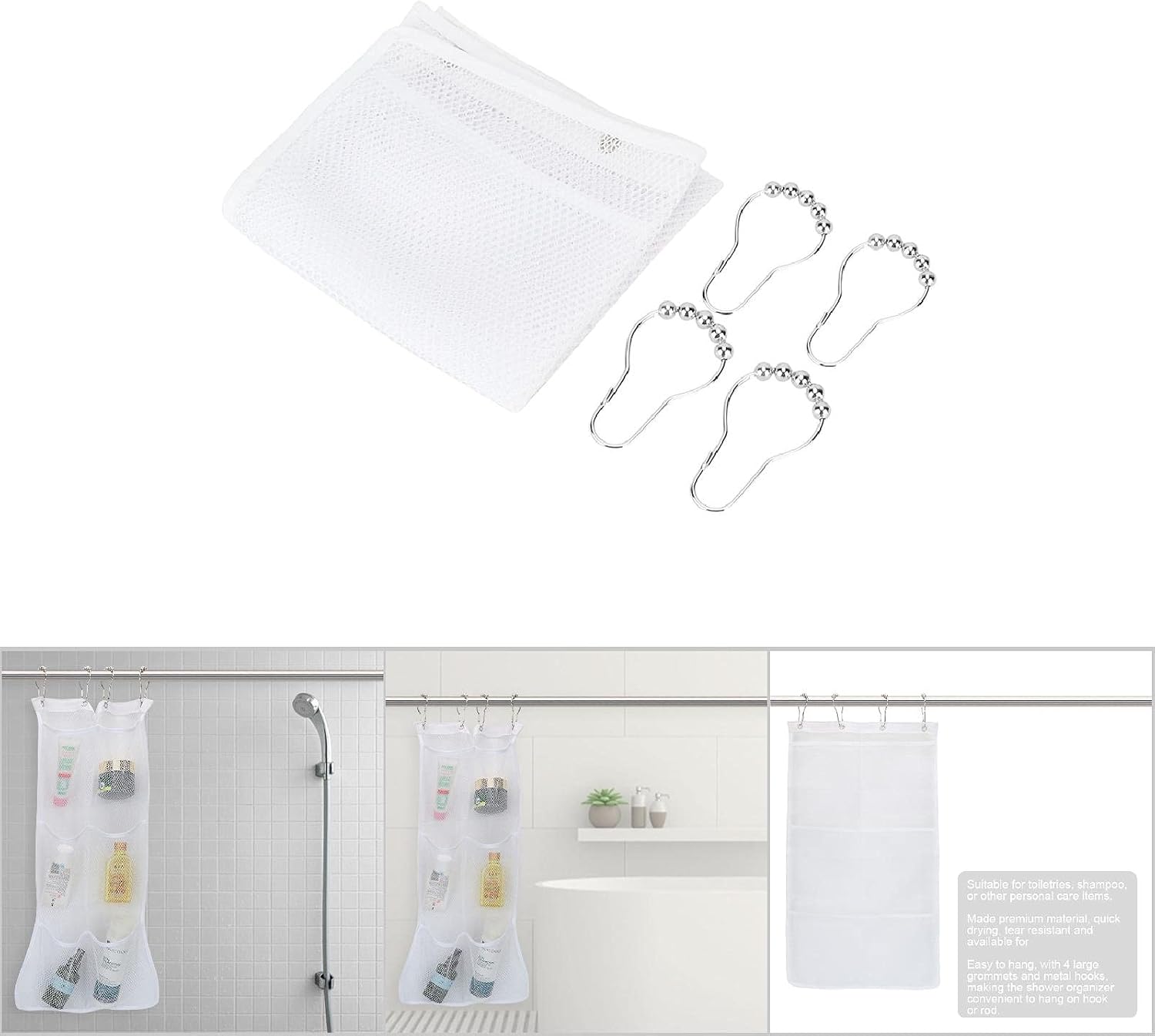 Keenso Mesh Shower Organizer with 6 Pockets 60x33cm 1