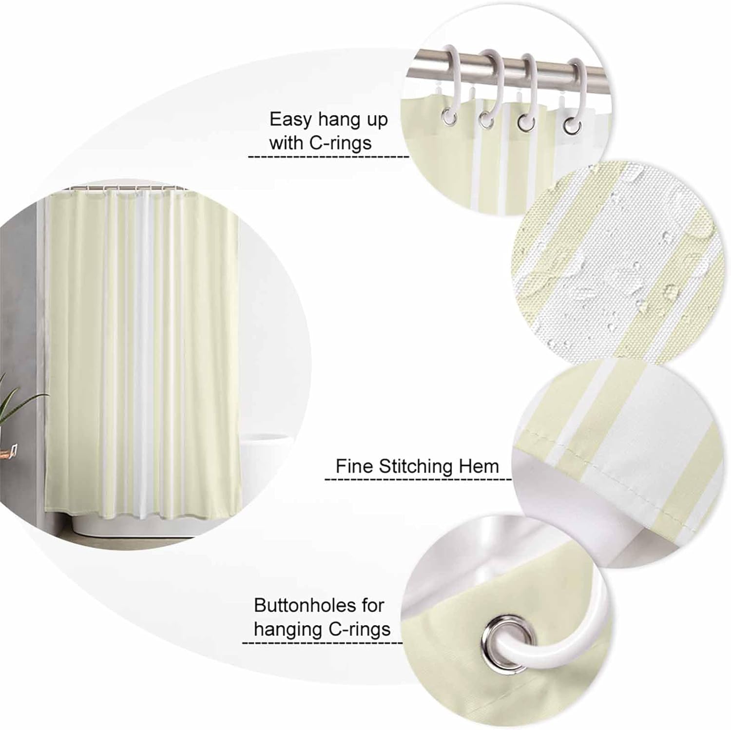 ZOE GARDEN Cream White Bathroom Set with Shower Curtain and Rug Accessories